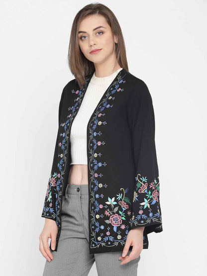 Multi Color Black Embroidered Shrug