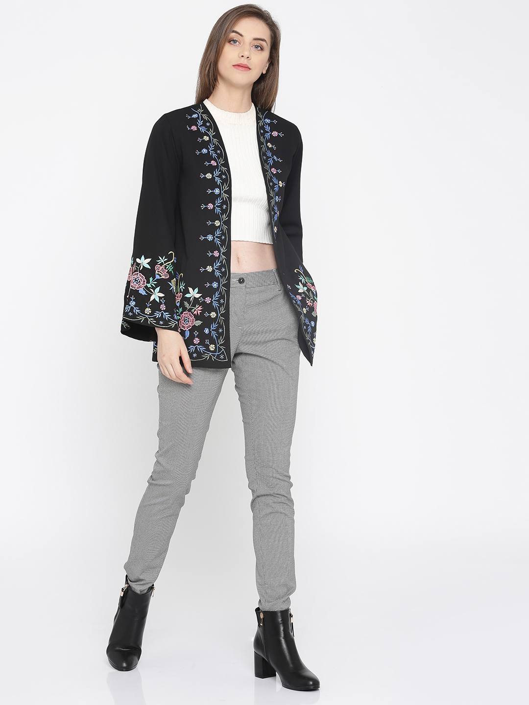 Multi Color Black Embroidered Shrug