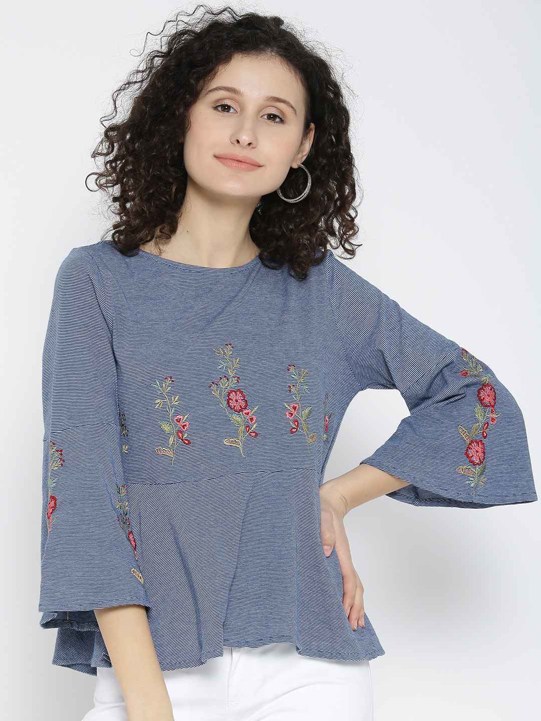 Cotton Jeresey Embroidered Peplum Top