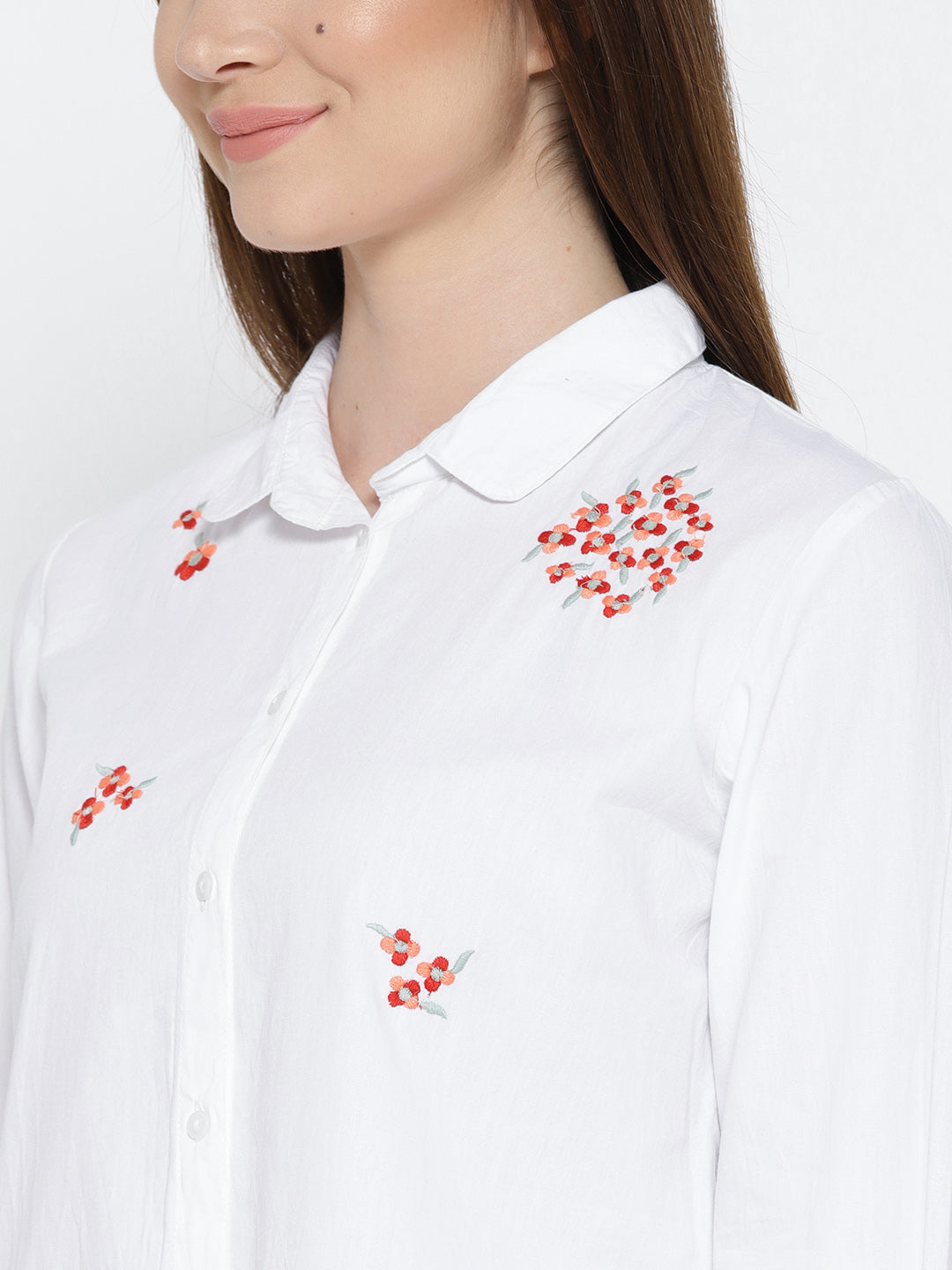 White Regular Fit Embroidered Casual Shirt