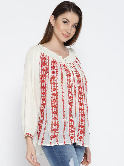White Embridered Loose Fit Top