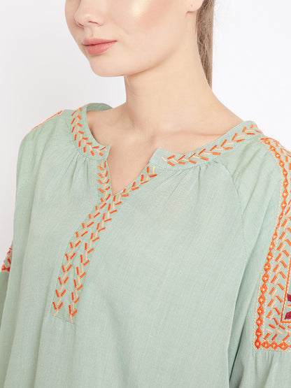 Sea Green Embroidered Top