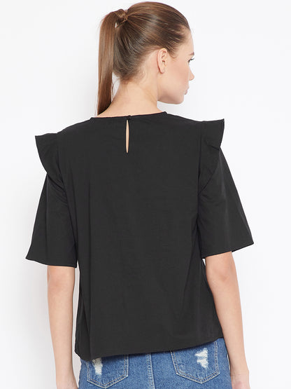 Black Embroidered A-Line Top