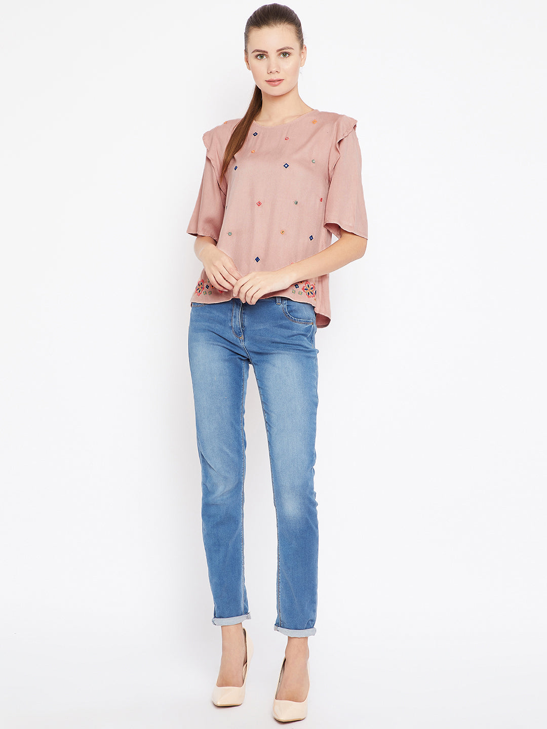 Peach-Coloured Embroidered Top