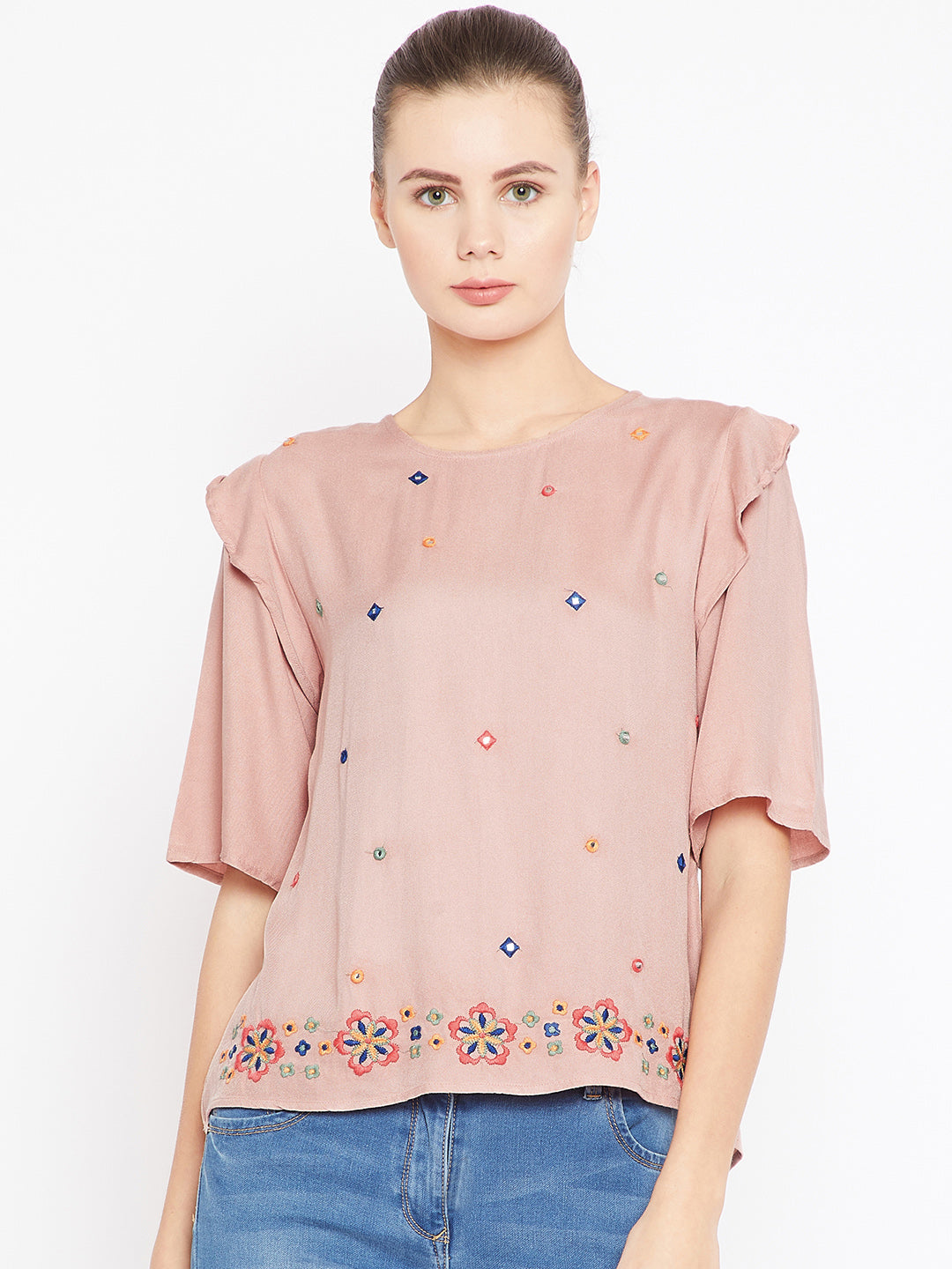 Peach-Coloured Embroidered Top