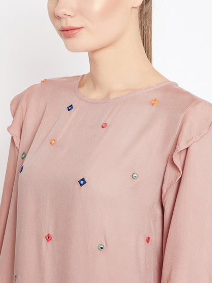 Peach-Coloured Embroidered Top