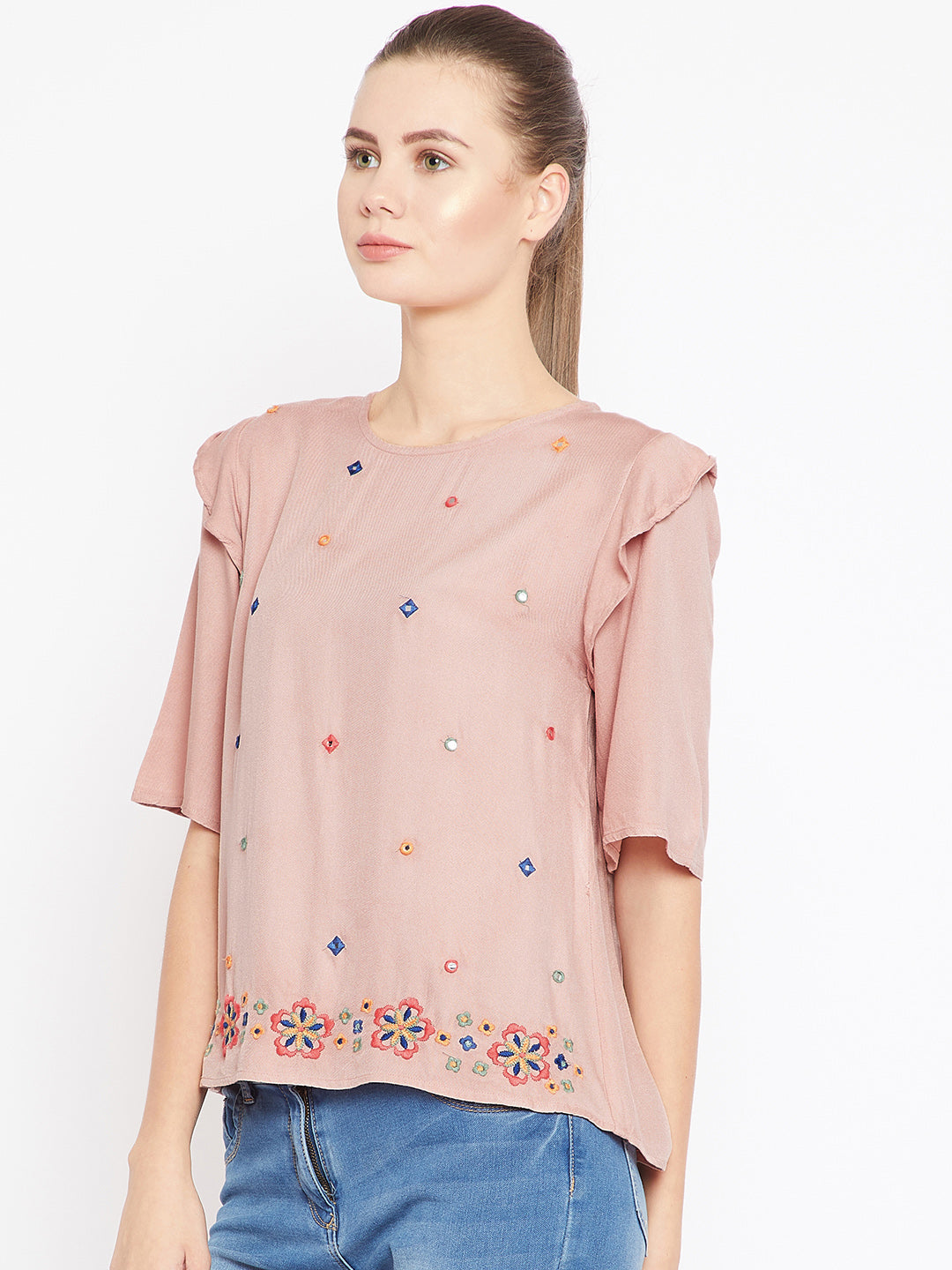 Peach-Coloured Embroidered Top