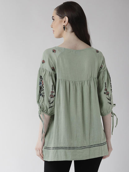 Mint Green Embroidered A-line Top