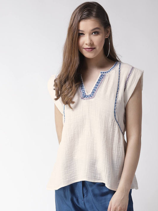 Cotton Gauze Embroidered Boxy Top