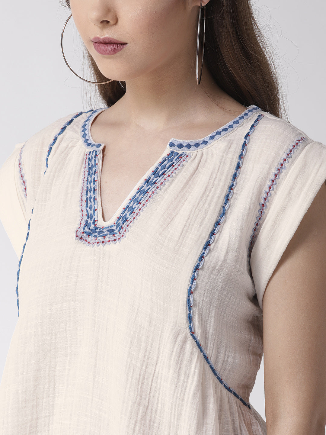 Cotton Gauze Embroidered Boxy Top