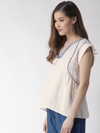 Cotton Gauze Embroidered Boxy Top