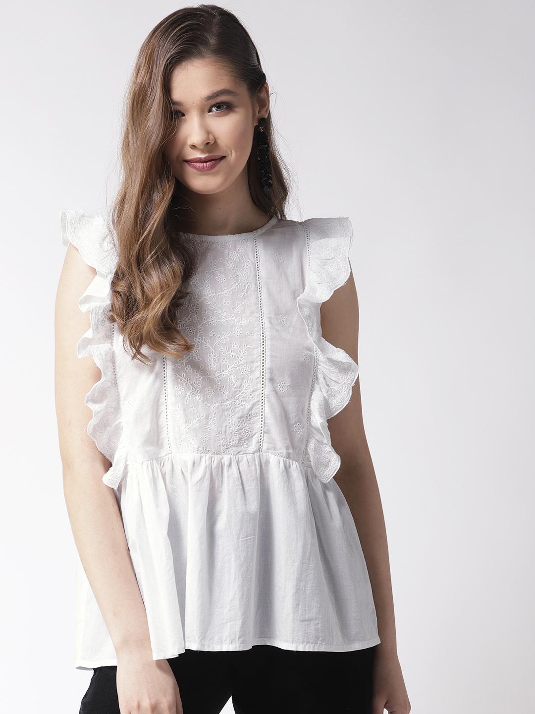 White Embroidered A-Line Pure Cotton Top