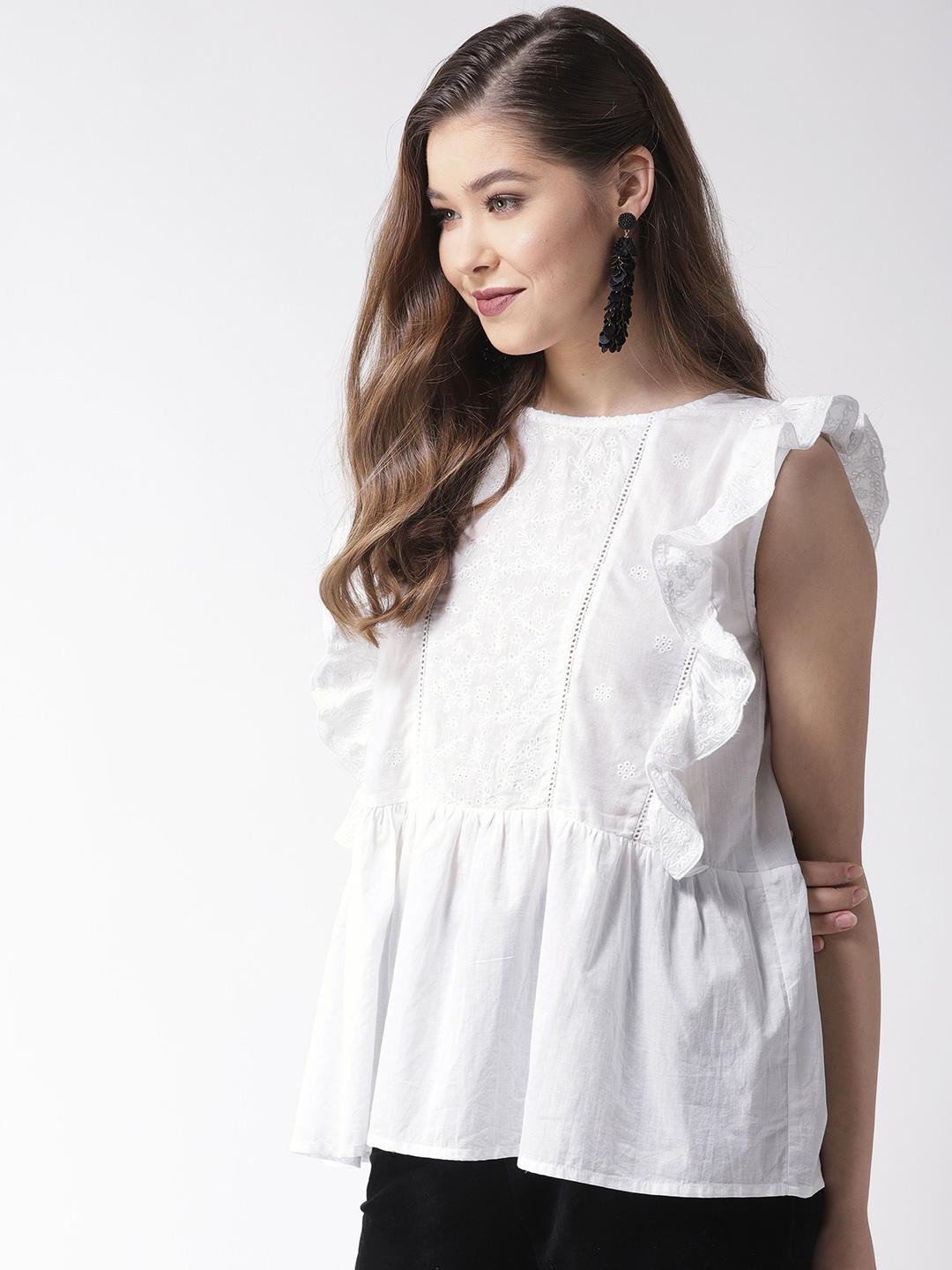 White Embroidered A-Line Pure Cotton Top