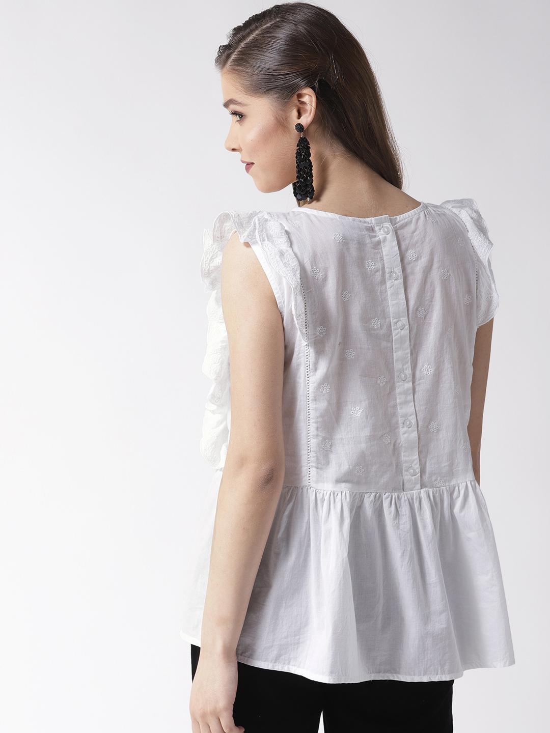 White Embroidered A-Line Pure Cotton Top