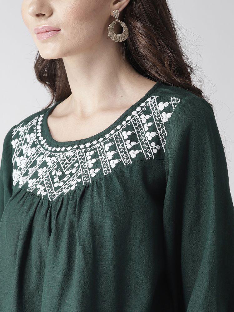 Embroidered Green Top