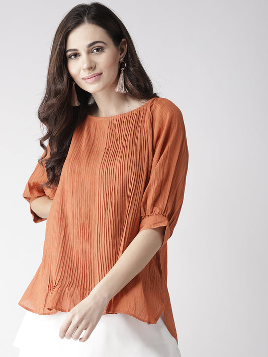 Scoup Rust Pintuck Detail Top