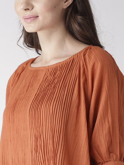 Rust Pintuck Detail Top