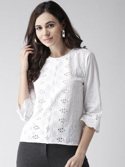 White Schiffli Embroidered Top