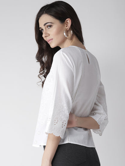 White Schiffli Embroidered Top