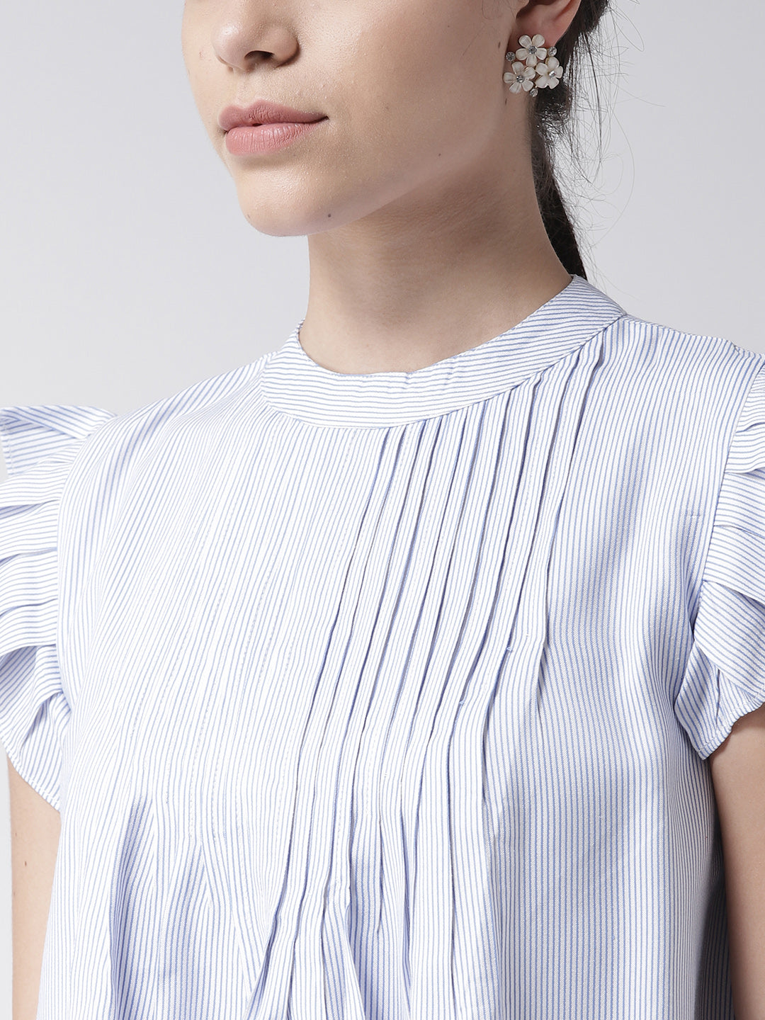 White & Blue Striped A-line Top