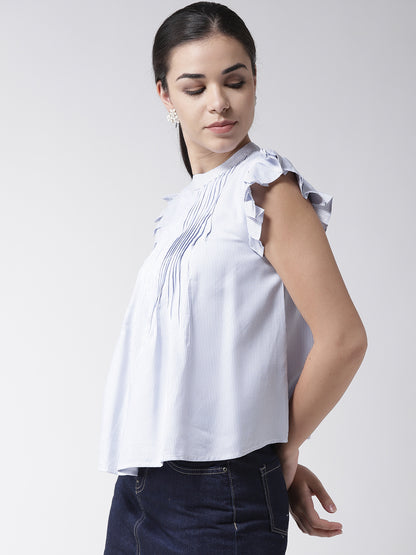 White & Blue Striped A-line Top