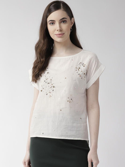 Off-White Cotton Embellishment Top