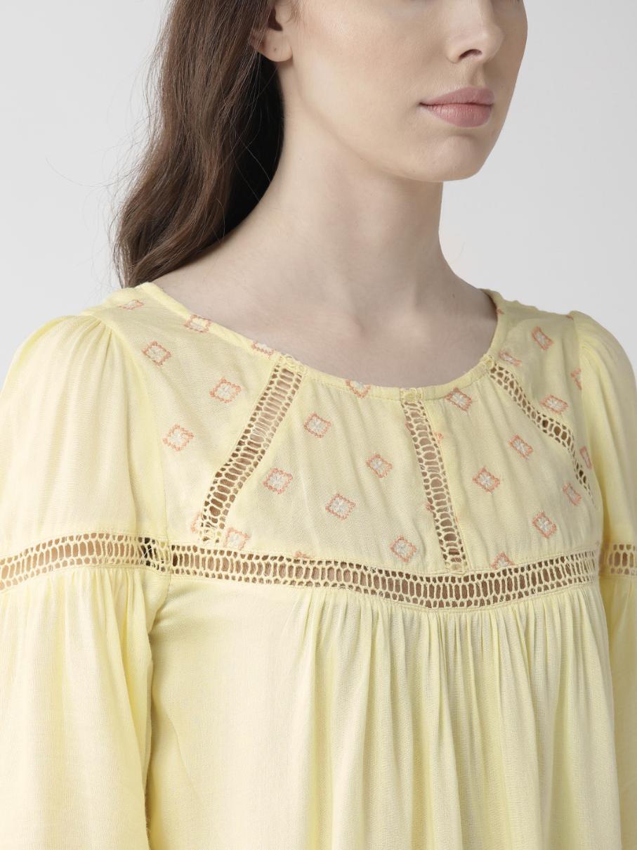 Rayon Embroidered Lace Insert Top