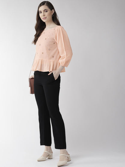 Peach-Coloured Embellished Styled Back Top