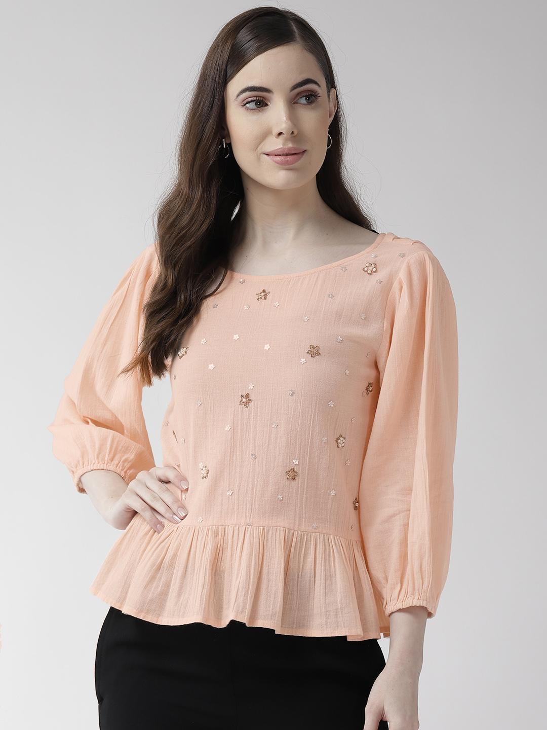 Peach-Coloured Embellished Styled Back Top