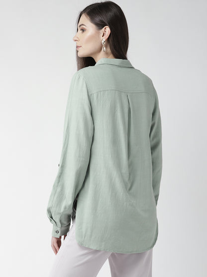 Cotton Linen Light Green Solid Shirt