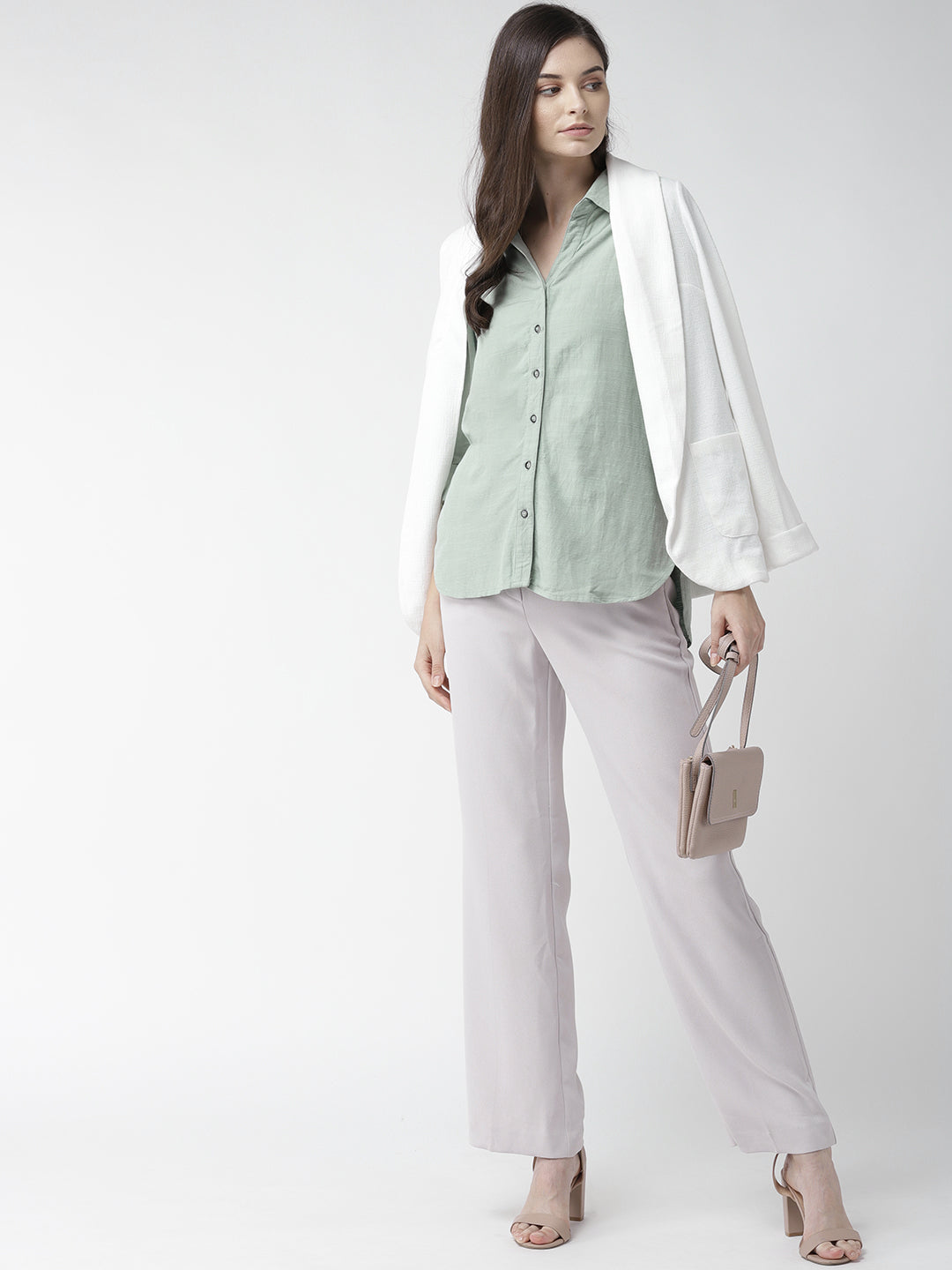 Scoup Cotton Linen Light Green Solid Shirt