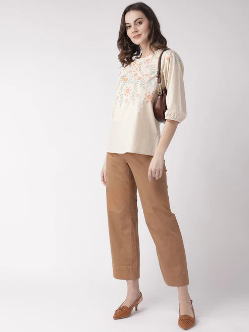 Scoup Combo of Embroidered Top and Poplin Top