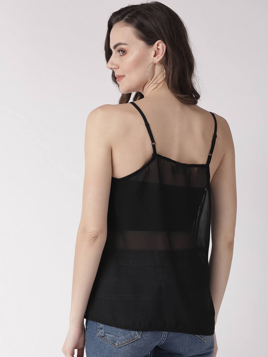 Black & White Embroidered Sheer Strappy Top