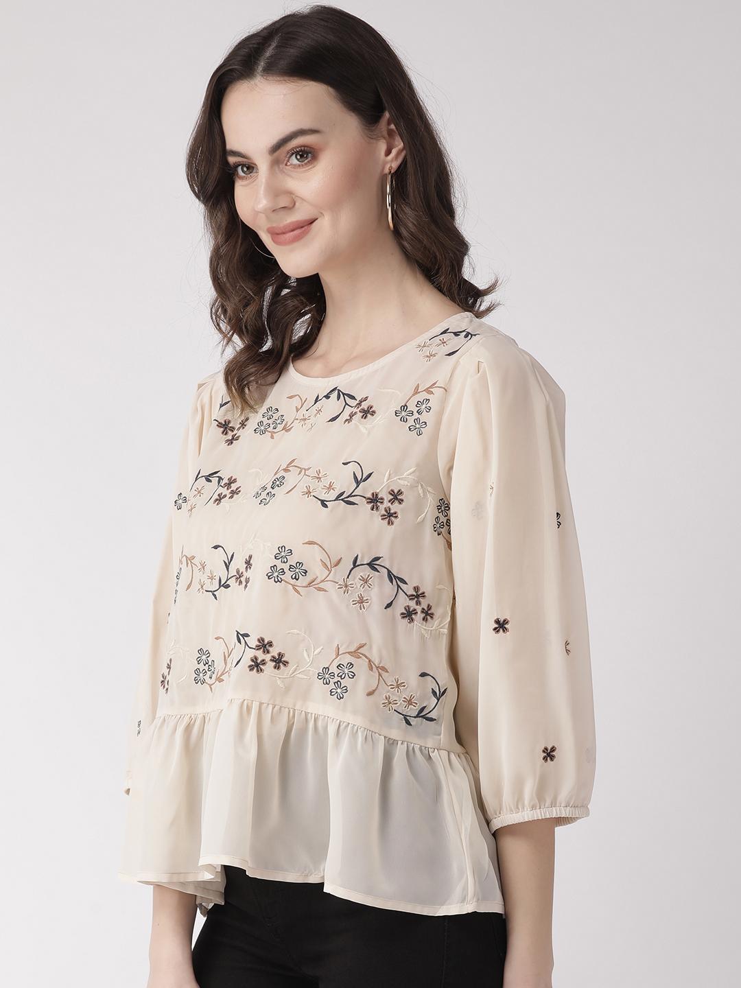 Contrast Embroidery Peplum Top