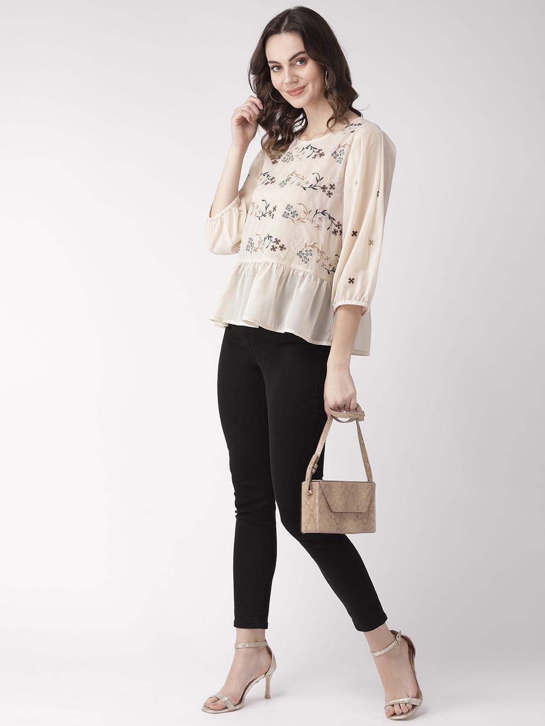 Contrast Embroidery Peplum Top