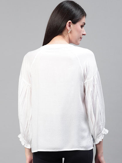 White viscose dobby embroidered top