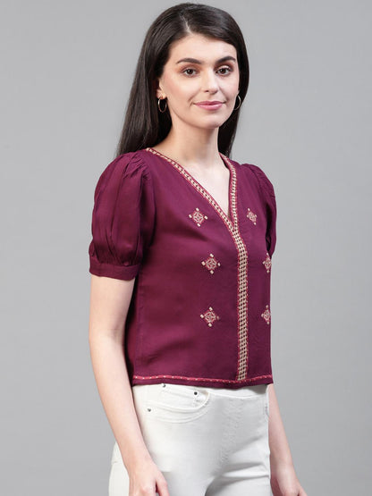 Solid maroon embroidery top
