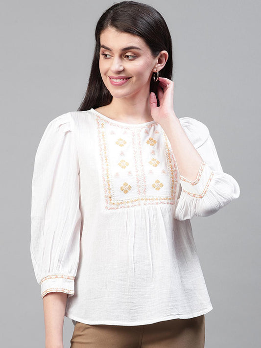 White Yoke Embroidered Top