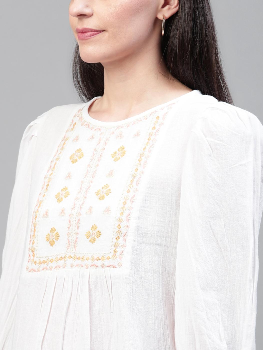 White Yoke Embroidered Top