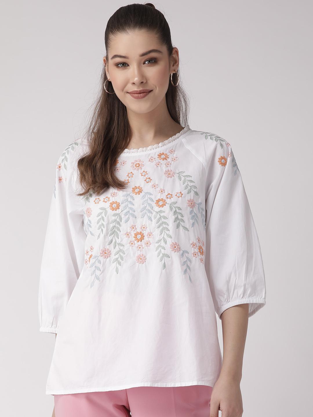 Scoup Women's white-cotton-embroidered-poplin-top