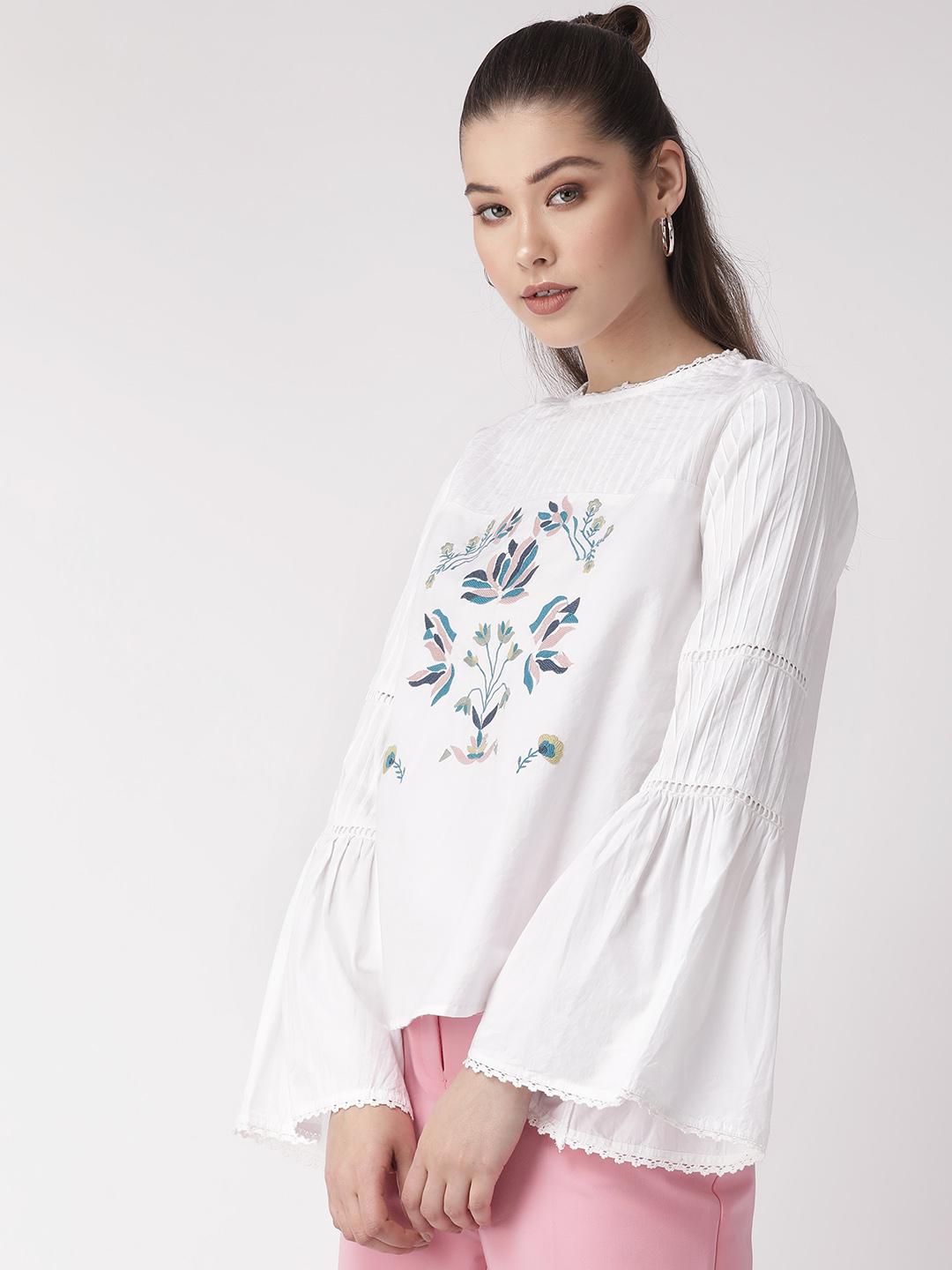 Multi Color Embroidered Bell Sleeve Blouse