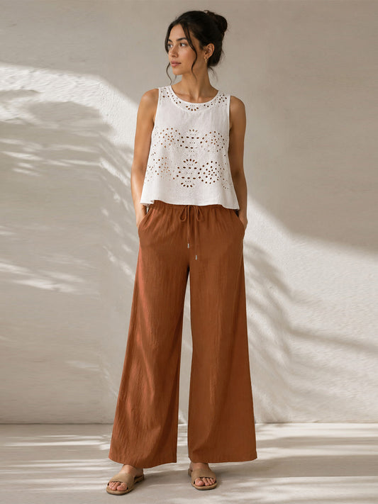 Cotton Wide Leg Trousers