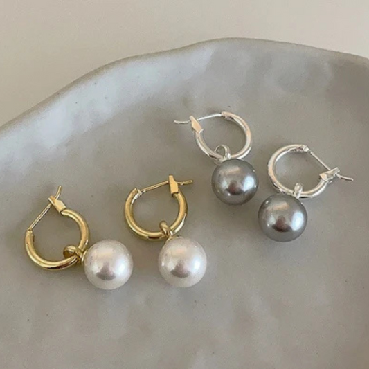 Pearl Drop Hoop Earrings (set of 2)