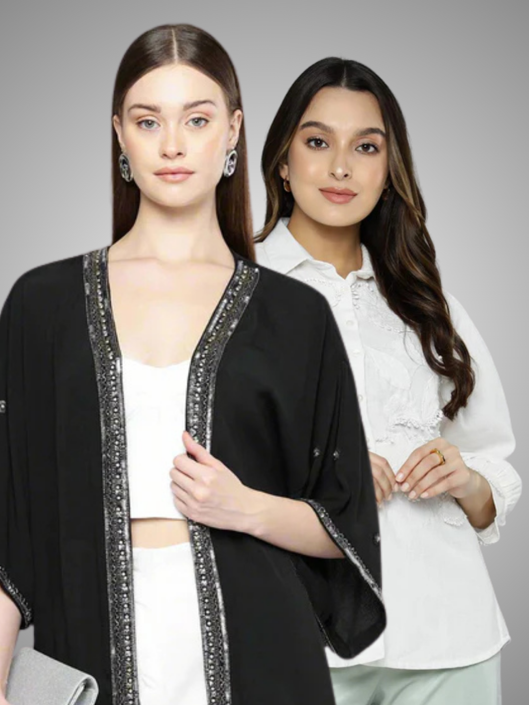 Scoup Combo of Embellished Shrug and Cotton Shirt