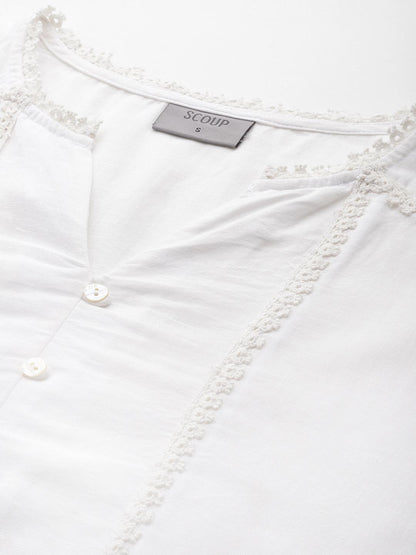 White Cotton Linen Lace Detailed tunic