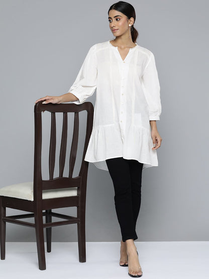White Cotton Linen Lace Detailed tunic