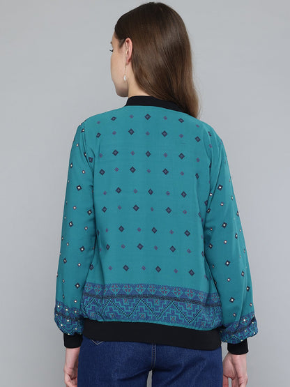 Printed Sequined Bomber Jacket