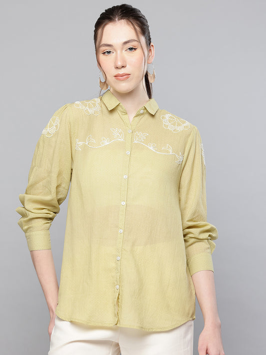 Mustrad Cotton dobby hand embroidered shirt