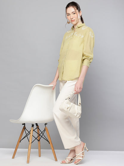 Mustrad Cotton dobby hand embroidered shirt