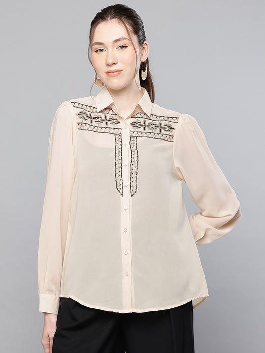 Hand embellished beige shirt